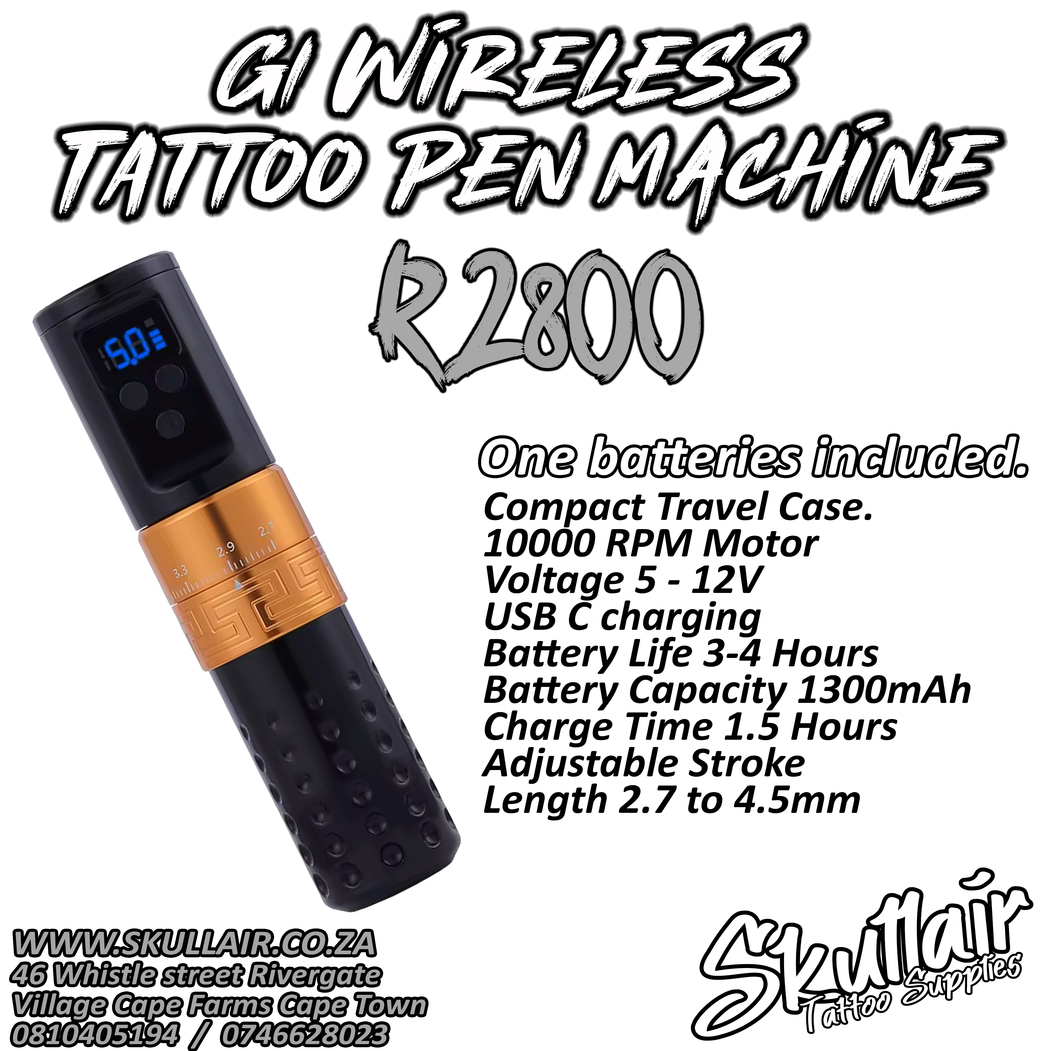 G1 Adjustable wireless stroke length tattoo pen